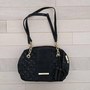 Vintage Anne Klein Women's Quilted Tassel Decor Chain Shoulder Bag Black